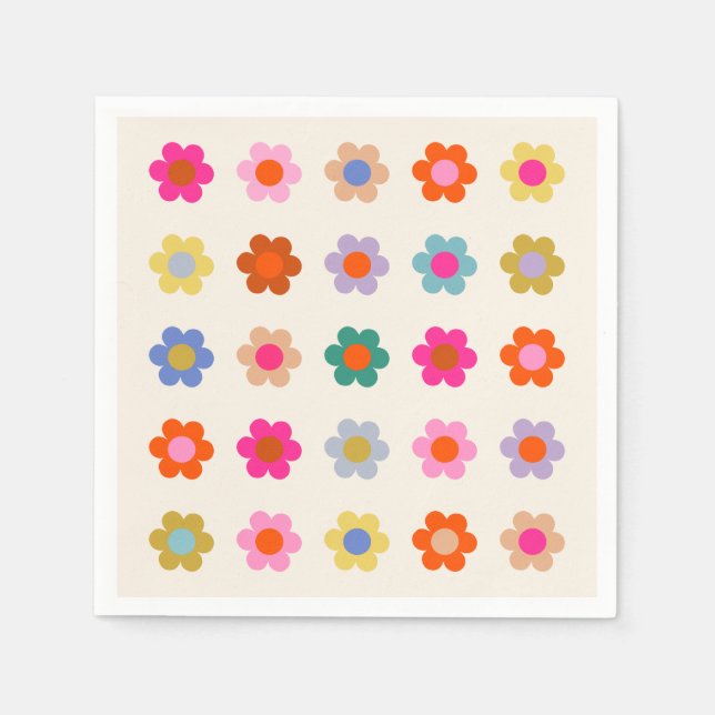 Retro Colorful Floral Preppy Abstract Flowers Napkins (Front)