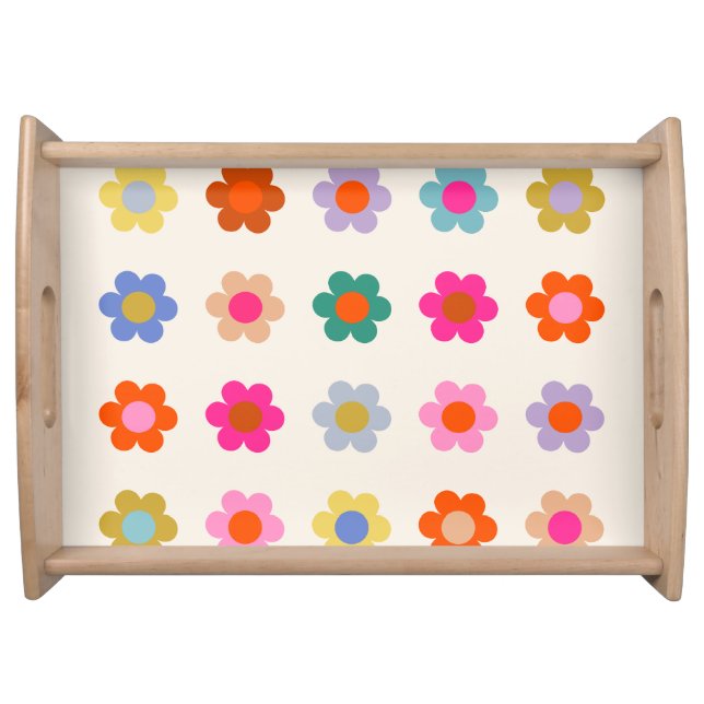 Retro Colorful Floral Preppy Abstract Flowers Serving Tray (Front)