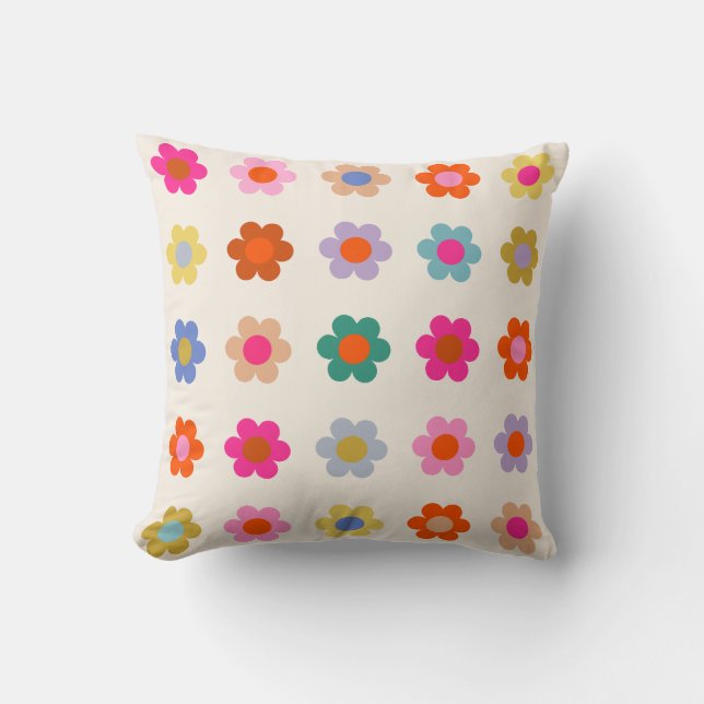 Retro Colorful Floral Preppy Abstract Flowers Throw Pillow (Front)