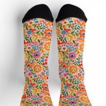 Retro Colorful Floral Watercolour Crew Socks