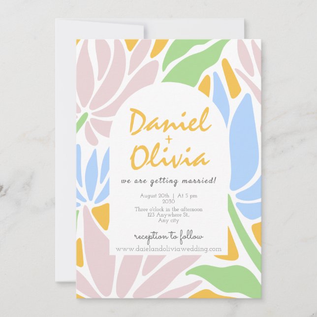 Retro Colorful Floral Wedding Invitation (Front)
