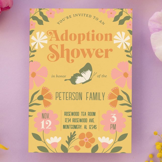 Retro Colorful Flower Garden Adoption Shower Invitation (Creator Uploaded)