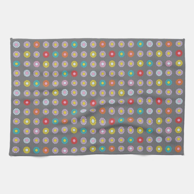 Retro Colorful Flower Kitchen Towel (Horizontal)