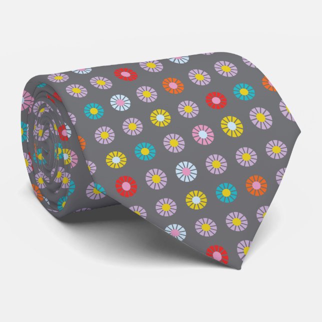 Retro Colorful Flower Neck Tie (Rolled)
