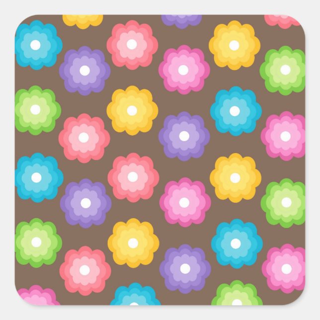 Retro Colorful Flower Pattern Square Sticker (Front)