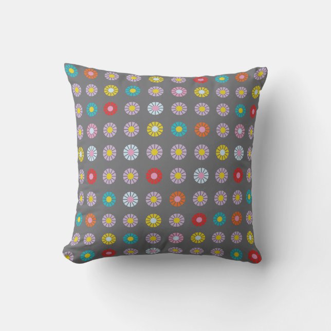 Retro Colorful Flower Throw Pillow (Front)