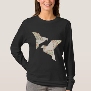 Retro colorful flowers on origami birds T-Shirt