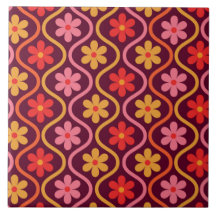 Retro Colorful Flowers on Vintage Ogee Pattern