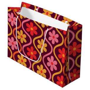 Retro Colorful Flowers on Vintage Ogee Pattern  Large Gift Bag