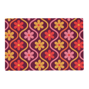 Retro Colorful Flowers on Vintage Ogee Pattern  Placemat