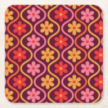 Retro Colorful Flowers on Vintage Ogee Pattern