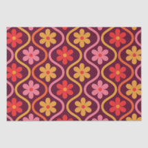 Retro Colorful Flowers on Vintage Ogee Pattern