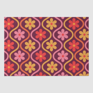 Retro Colorful Flowers on Vintage Ogee Pattern  Tissue Paper