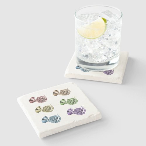 Retro Colorful French Horn Pop Art Music Pattern Stone Coaster