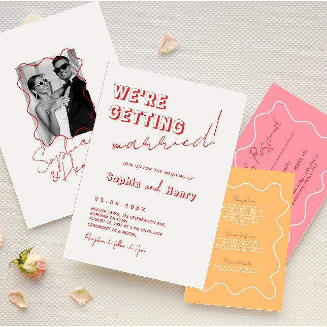 Retro Colorful Fun Wavy Handwritten Wedding Invitation (Creator Uploaded)