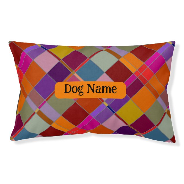 Retro Colorful Geometric Design Dog Bed (Front)