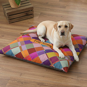 Retro Colorful Geometric Design Dog Bed