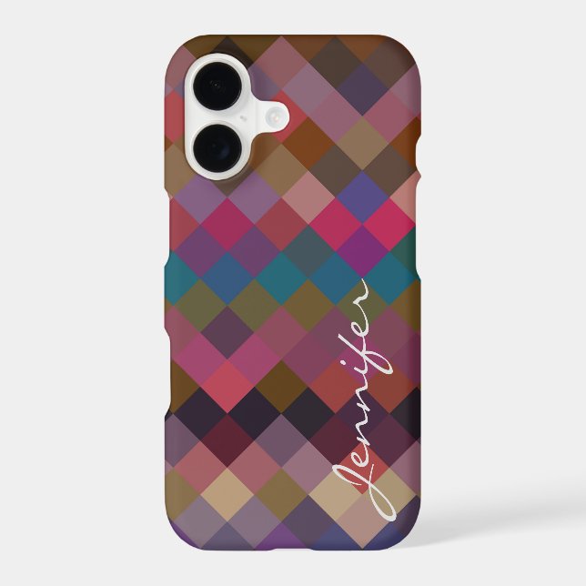 Retro Colorful Geometric Diamond Pattern #17 Iphone Case (Back)