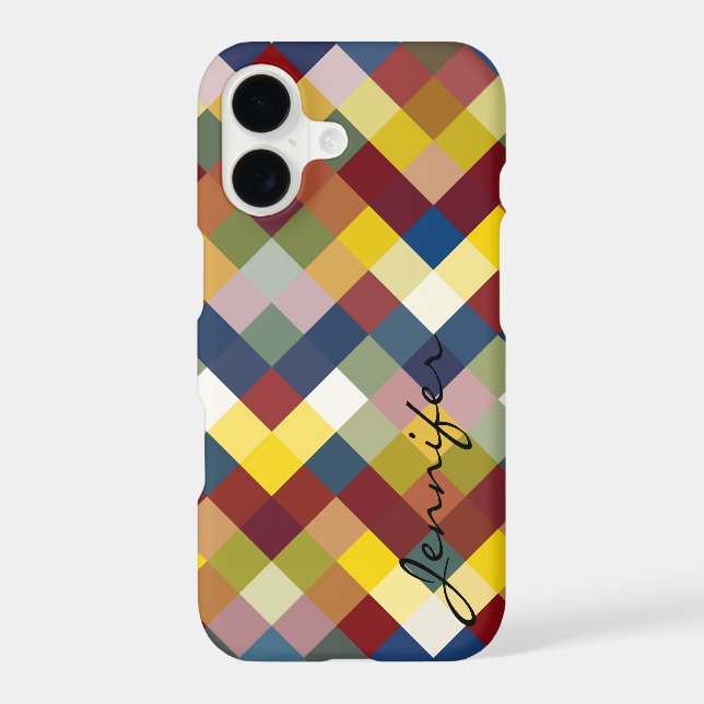 Retro Colorful Geometric Diamond Pattern #8 Iphone Case (Back)