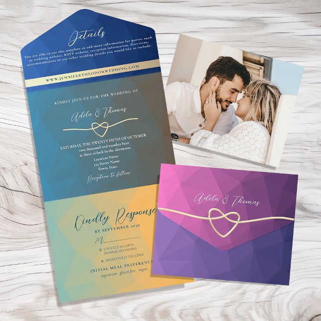 Retro Colorful Geometric Photo Wedding Invitation (Creator Uploaded)