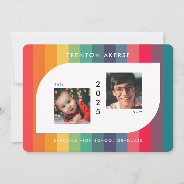 Retro colorful geometric shape Graduate photo Announcement (Front)