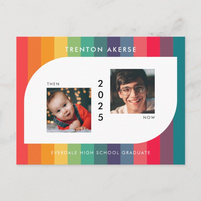 Retro colorful geometric shape Graduation photo Postcard (Front)