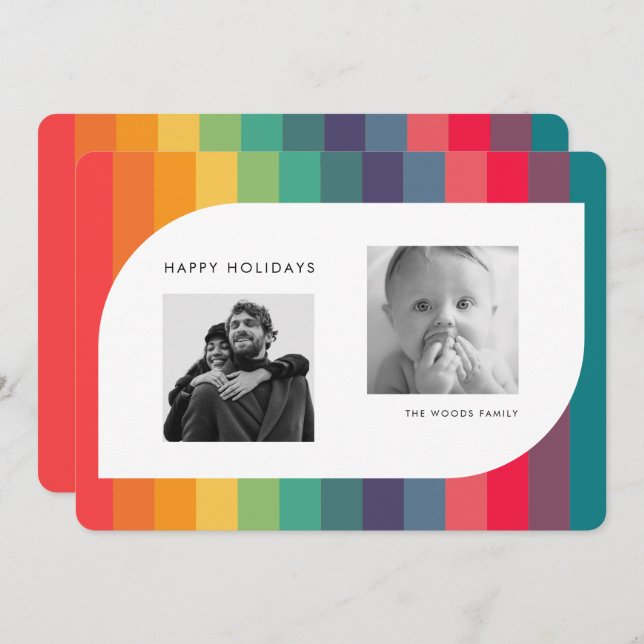 Retro Colorful Geometric Shape Photo Holiday Card (Front/Back)