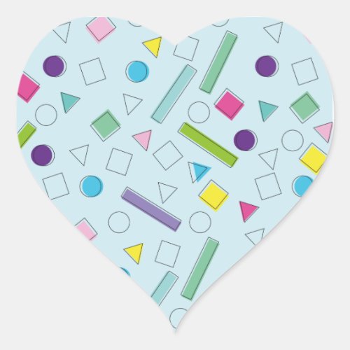 retro colorful geometric shapes pattern T_Shirt Heart Sticker