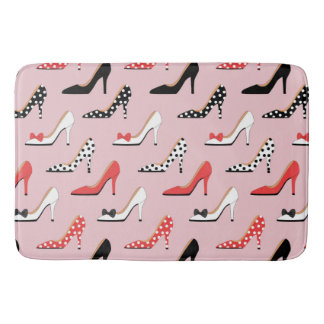 Retro Colorful Girly High Heel Pump Shoes Pattern Bath Mat