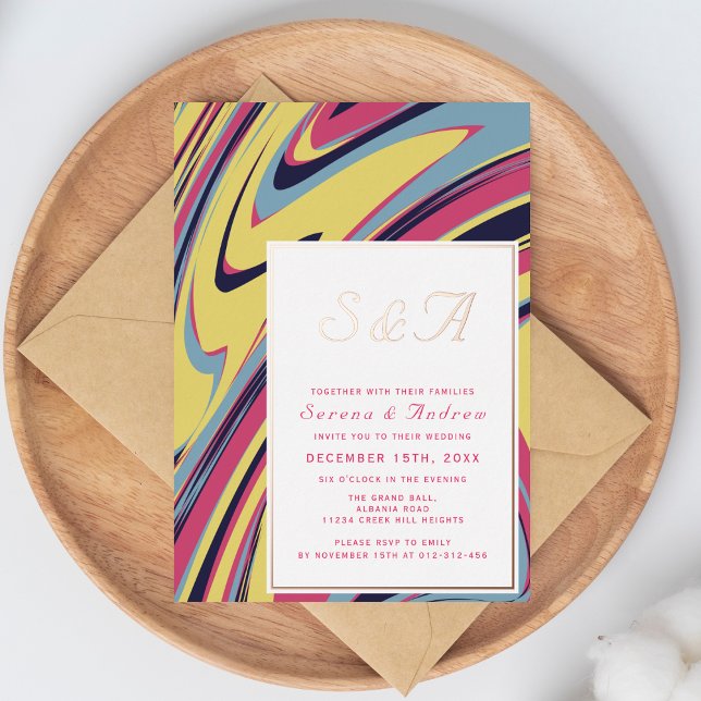 Retro Colorful Golden Foil Wedding Invitation (Creator Uploaded)