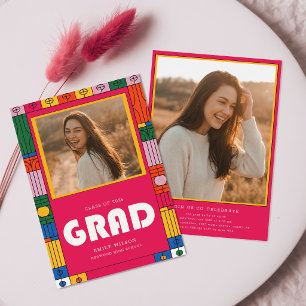 Retro Colorful Grad Graduate Photo Graduation Invitation