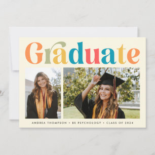 Retro Colorful Graduate Two Photo Graduation Announcement