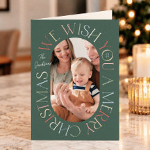 Retro Colorful Green Holiday Photo Christmas