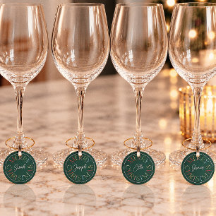Retro Colorful Green Merry Christmas Wine Charm