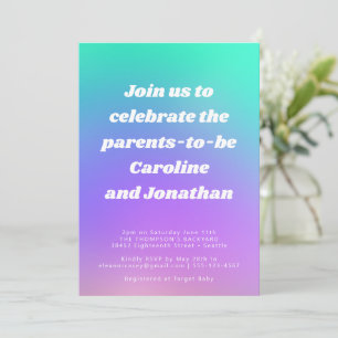 Retro Colorful Green Purple Gradient Baby Shower Invitation