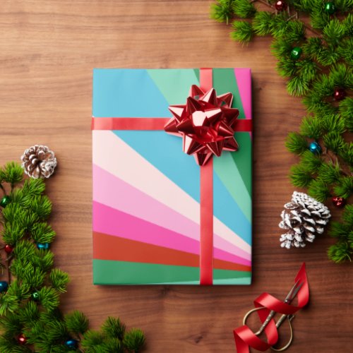 Retro Colorful Groovy Burst Stripes Christmas Wrapping Paper