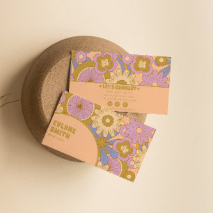 Retro Colorful Groovy Floral Boho Girly Trendy Business Card