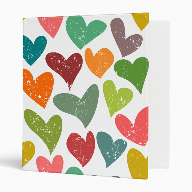 Retro Colorful Groovy Valentine Hearts Pattern 3 Ring Binder (Front/Inside)