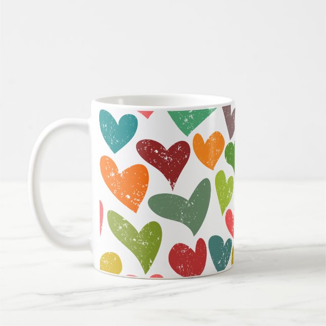 Retro Colorful Groovy Valentine Hearts Pattern Coffee Mug (Left)