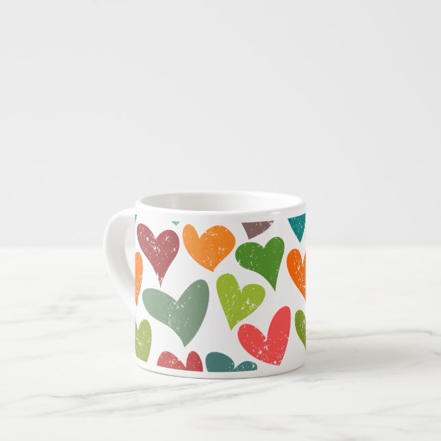 Retro Colorful Groovy Valentine Hearts Pattern Espresso Cup (Front Left)