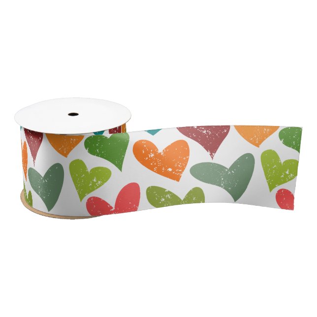 Retro Colorful Groovy Valentine Hearts Pattern Satin Ribbon (Spool)