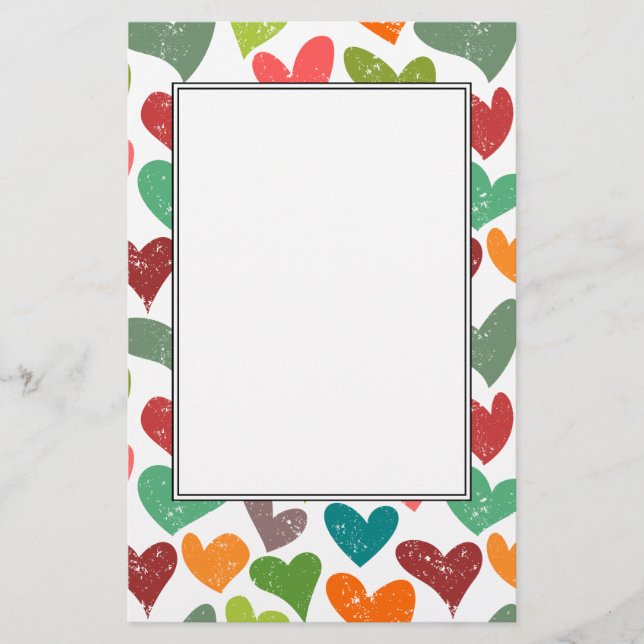 Retro Colorful Groovy Valentine Hearts Pattern Stationery (Front)