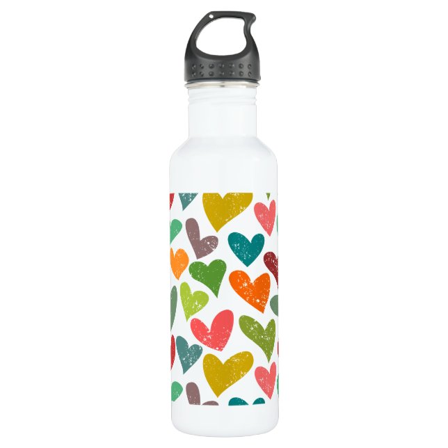 Retro Colorful Groovy Valentine Hearts Pattern Water Bottle (Front)
