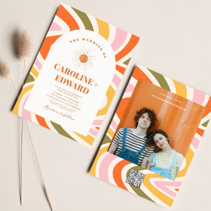 Retro Colorful Groovy Wavy Boho Wedding Qr Code  Invitation