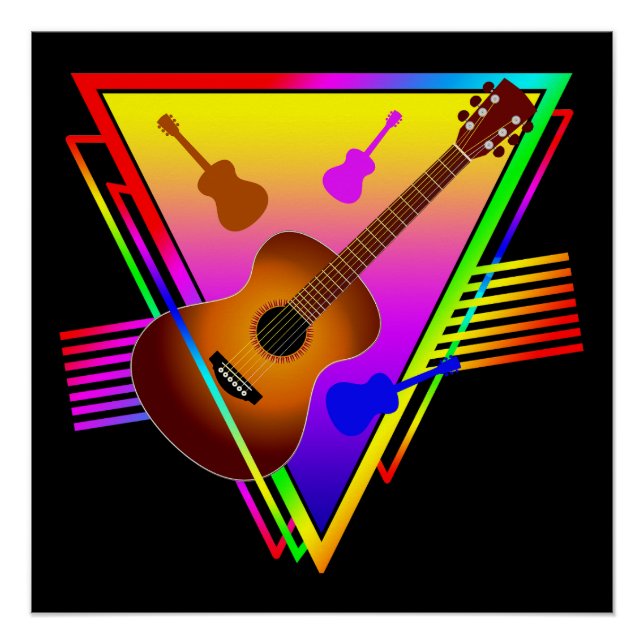 Retro Colorful Guitar Poster (Front)