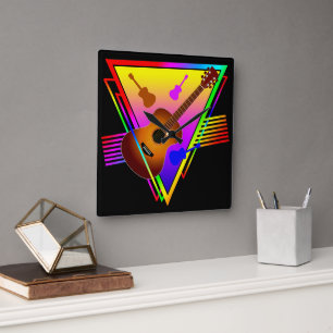 Retro Colorful Guitar Square Wall Clock
