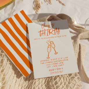 Retro Colorful Hand Drawn 30th Whimsical Birthday Invitation
