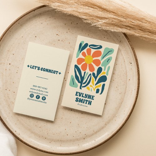 Retro Colorful Hand Drawn Groovy Floral Trendy     Business Card