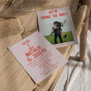 Retro Colorful Hand Drawn Martini Photo Wedding Invitation