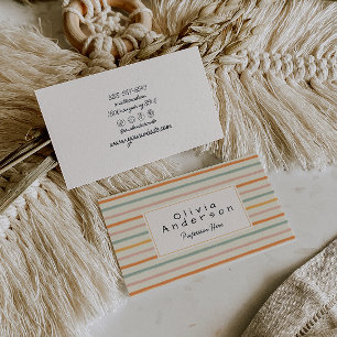 Retro Colorful Hand Drawn Stripes Unique Boho Business Card